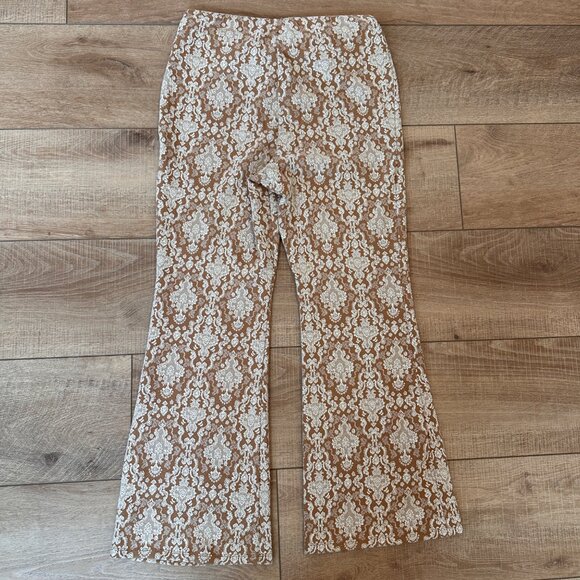 Soft Surroundings | Large Sumptuous Knit Brown White Lace Flare Pull On Pants - Picture 6 of 8